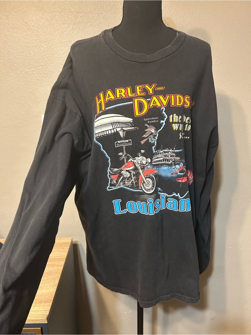 Harley Davidson Cajun H-D Lafayette Louisiana Long Sleeve Shirt XXL 2XL Y2K